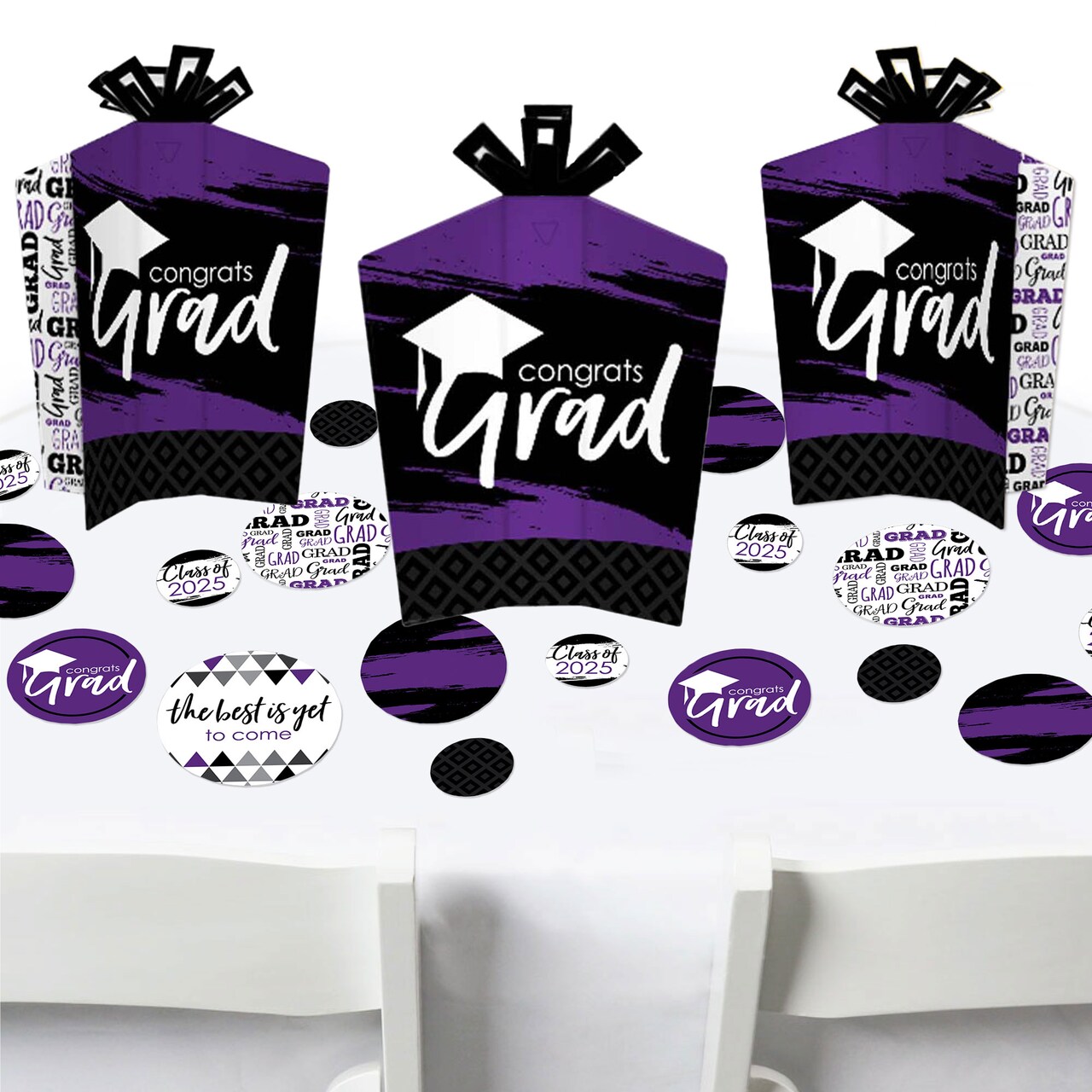 Big Dot of Happiness Purple Grad - Best is Yet to Come - 2025 Purple Graduation Party Decor and Confetti - Terrific Table Centerpiece Kit - Set of 30